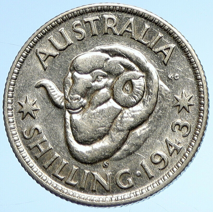 1943 S AUSTRALIA King George VI United Kingdom Silver Shilling Coin RAM i107892