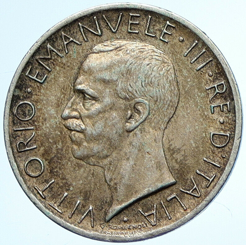 1927 R ITALY King Victor Emmanuel III Silver 5 Lire Italian Coin EAGLE i107889