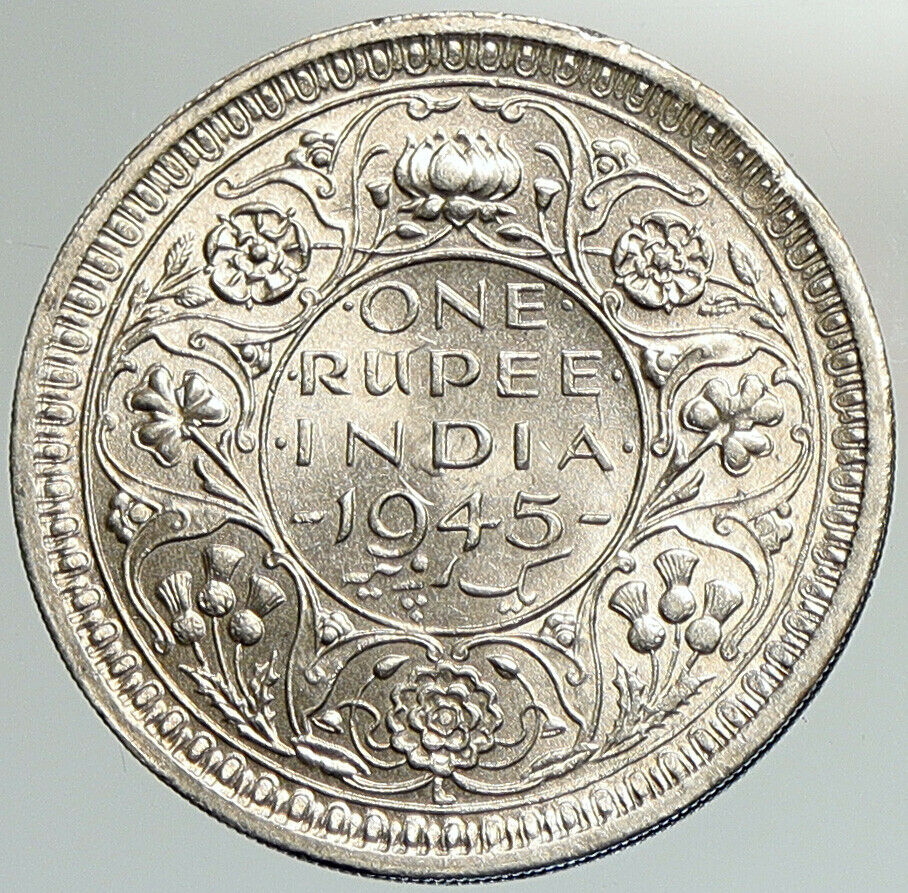 1945 L United Kingdom KING GEORGE VI British INDIA Old Silver Rupee Coin i107943