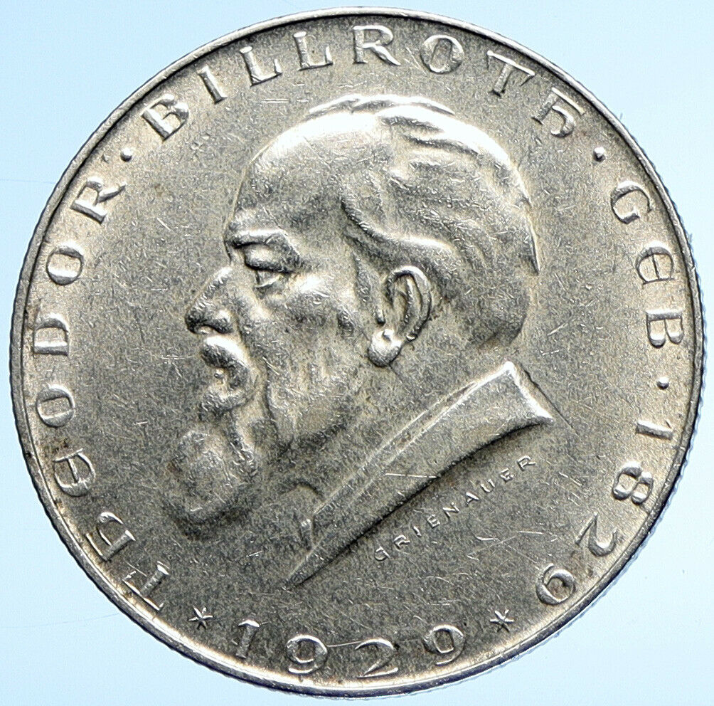 1929 AUSTRIA w Surgeon Theodor Billroth VINTAGE Silver 2 Shilling Coin i107884