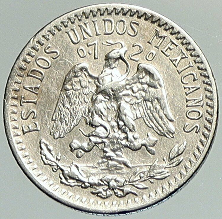 1927 MEXICO Pythagorian Cap of LIBERTY Antique 20 Centavos Silver Coin i107947