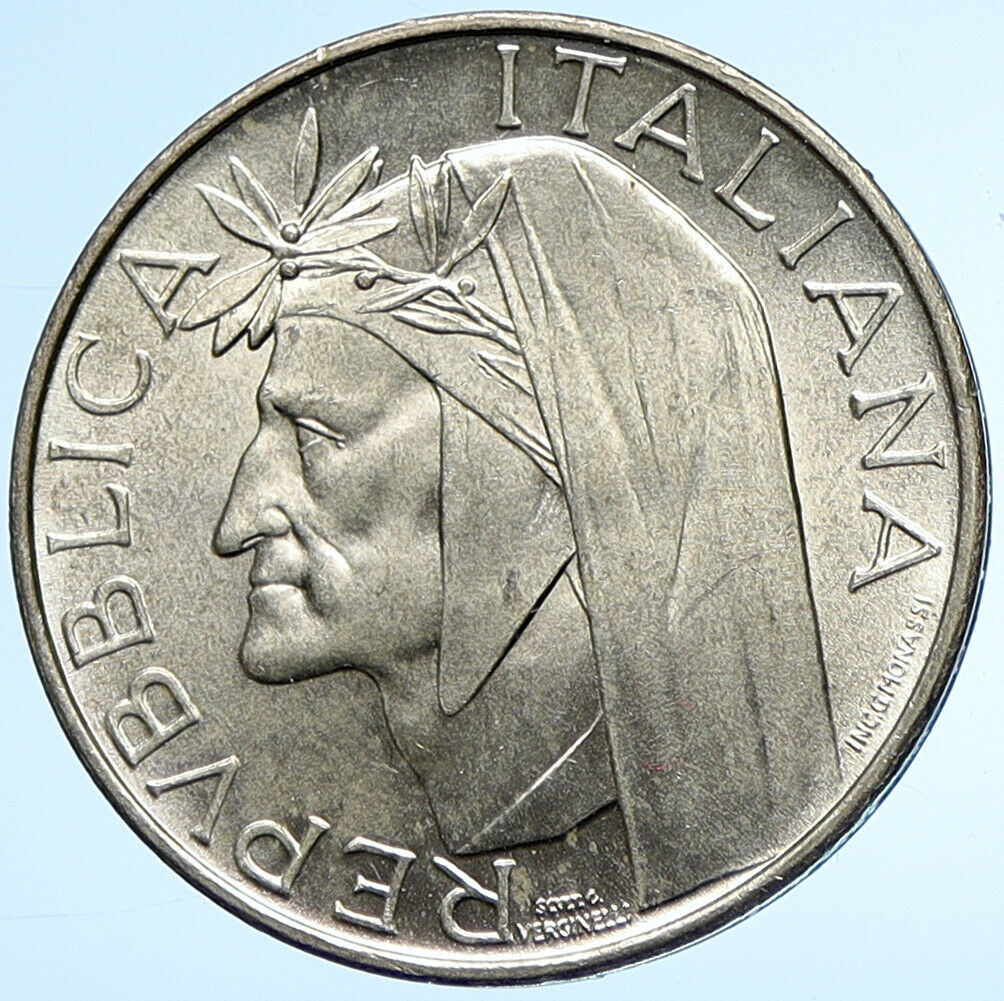 1965 R ITALY Dante's Inferno DANTE ALIGHIERI Old Silver 500 Lire Coin i107886