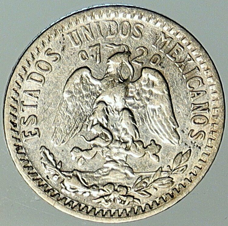 1928 MEXICO Pythagorian Cap of LIBERTY Antique 20 Centavos Silver Coin i107946