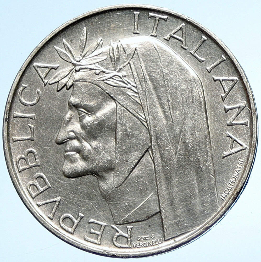 1965 R ITALY Dante's Inferno DANTE ALIGHIERI Old Silver 500 Lire Coin i107887