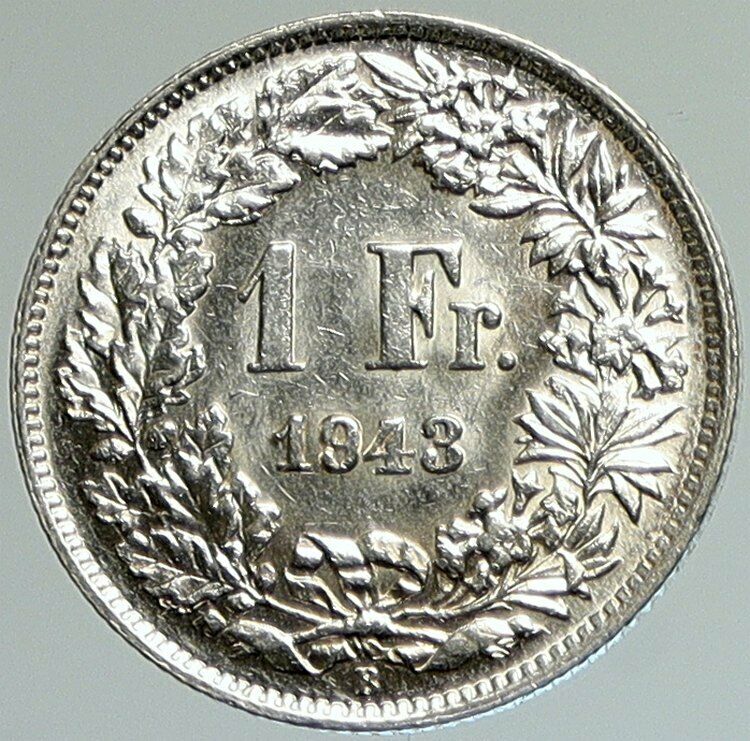 1943 B SWITZERLAND HELVETIA Symbolizes SWISS Nation SILVER 1 Franc Coin i107963