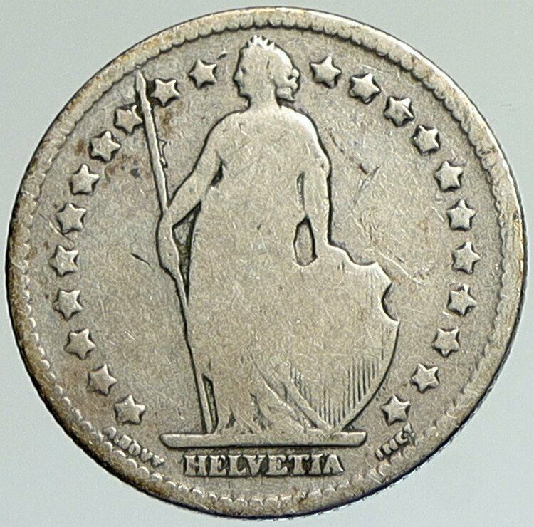 1886 B SWITZERLAND HELVETIA Symbolizes SWISS Nation SILVER 1 Franc Coin i107961