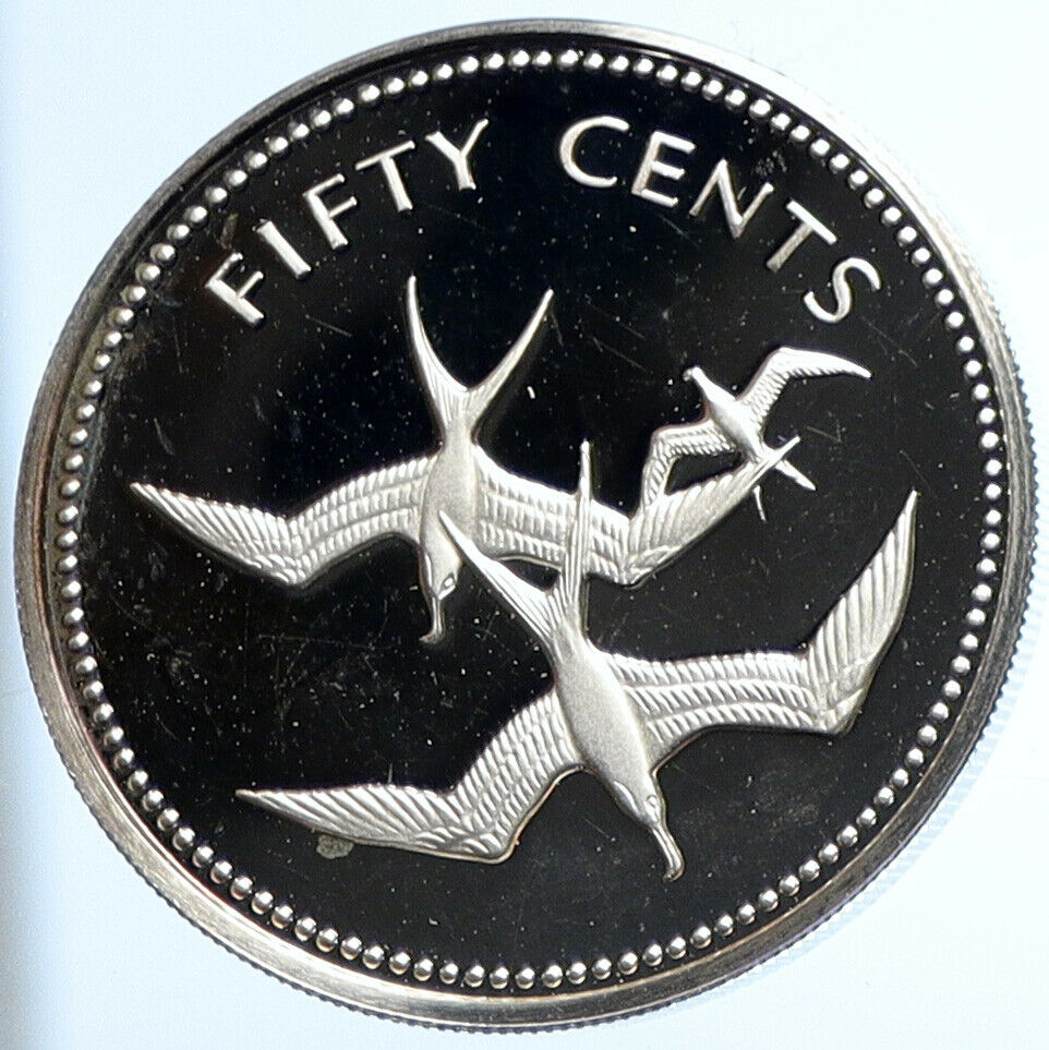 1974 BELIZE Avifauna FRIGATE BIRDS VINTAGE Proof Silver 50 Cents Coin i107881