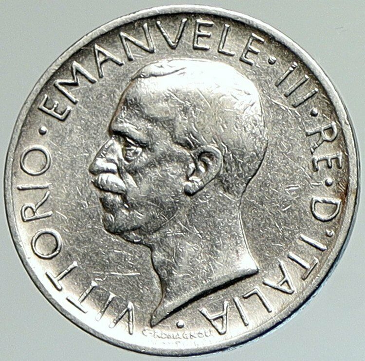 1929 ITALY King Victor Emmanuel III OLD Silver 5 Lire Italian Coin EAGLE i107956