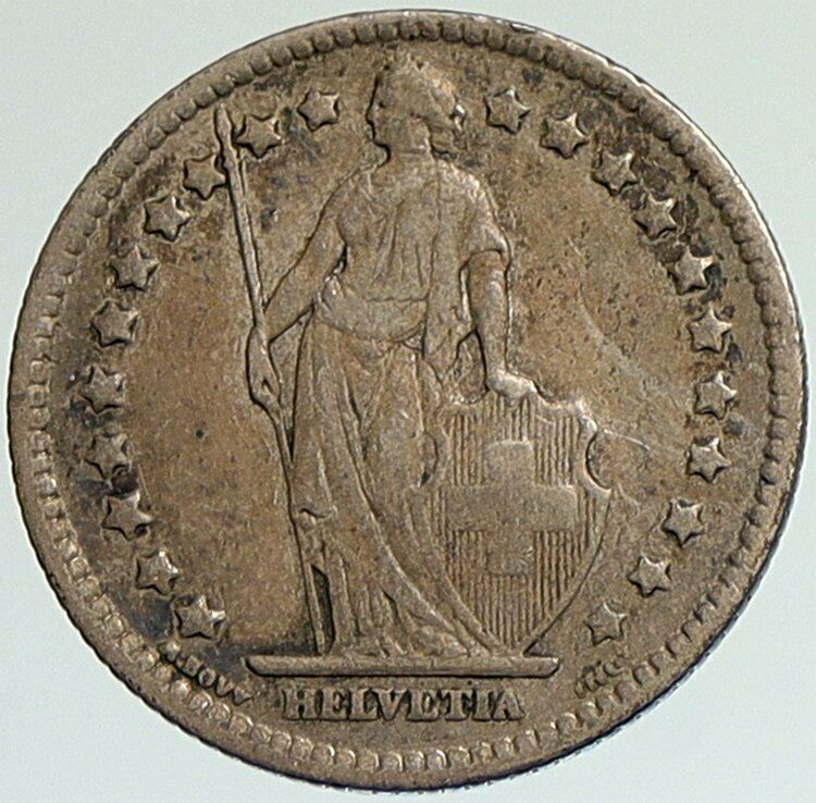 1921 B SWITZERLAND HELVETIA Symbolizes SWISS Nation SILVER 1 Franc Coin i107964