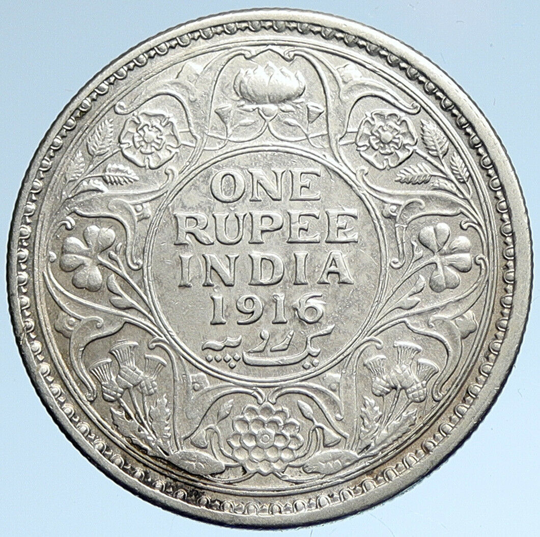 1916 INDIA UK King George V Silver Antique RUPEE Authentic Indian Coin i107434