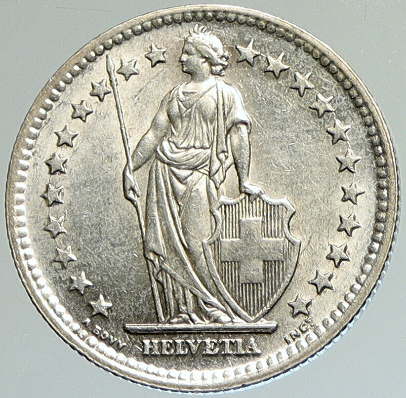 1946 SWITZERLAND - SILVER 2 Francs Coin HELVETIA Symbolizes SWISS Nation i107965