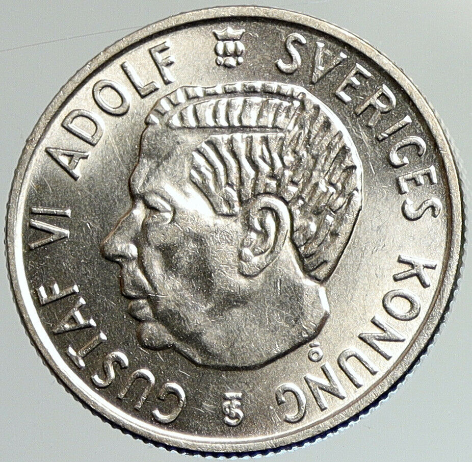 1958 SWEDEN King GUSTAV VI ADOLF 2 Kronor LARGE OLD Silver SWEDISH Coin i107978