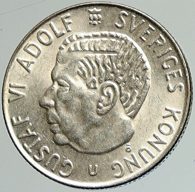 1967 SWEDEN Antique Silver 1 Krona w KING Gustav VI SWEDISH Vintage Coin i107981