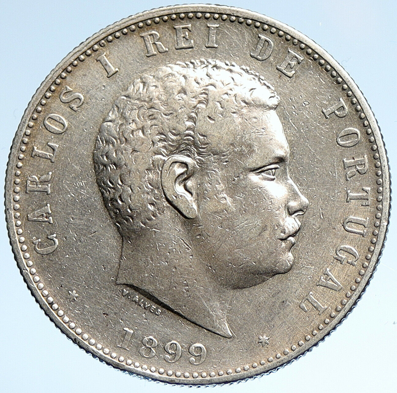 1899 PORTUGAL King Carlos I VINTAGE OLD Silver 1000 Reis Portuguese Coin i107432