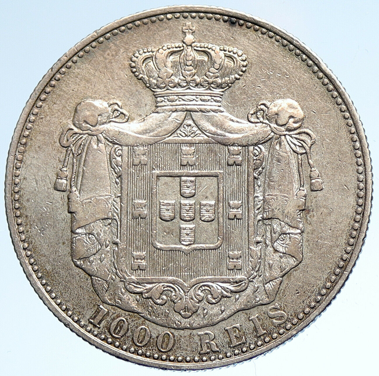 1899 PORTUGAL King Carlos I VINTAGE OLD Silver 1000 Reis Portuguese Coin i107432