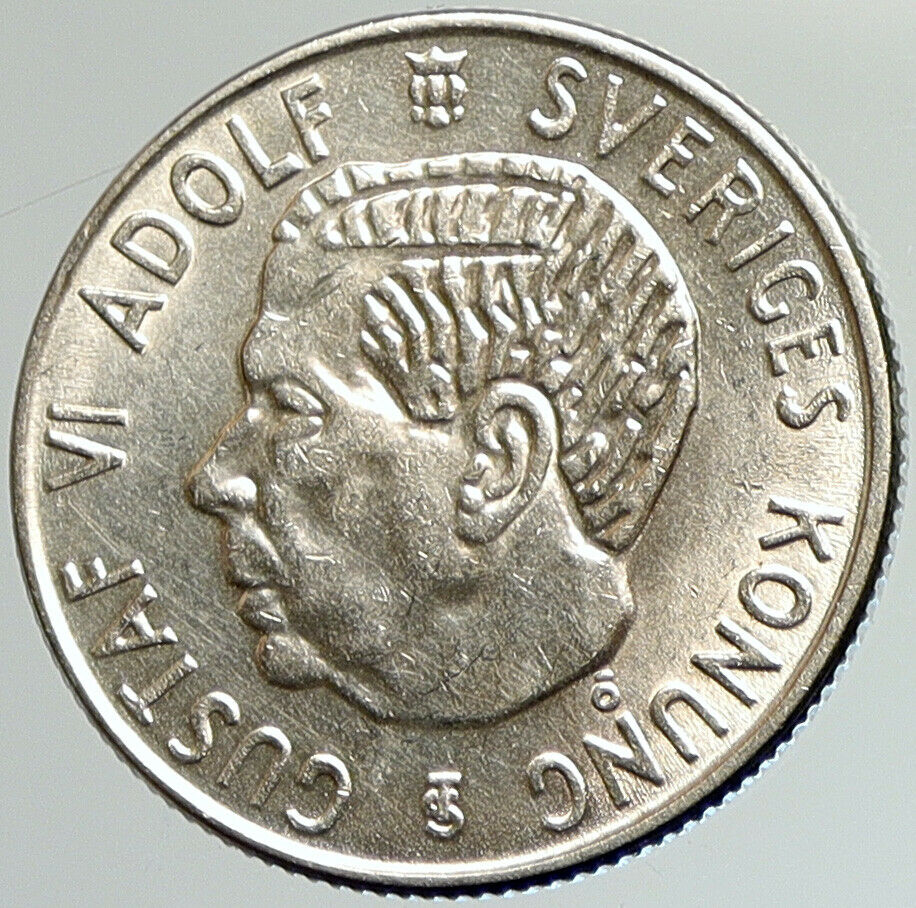 1956 SWEDEN King GUSTAV VI ADOLF 2 Kronor OLD Silver SWEDISH Coin i107979