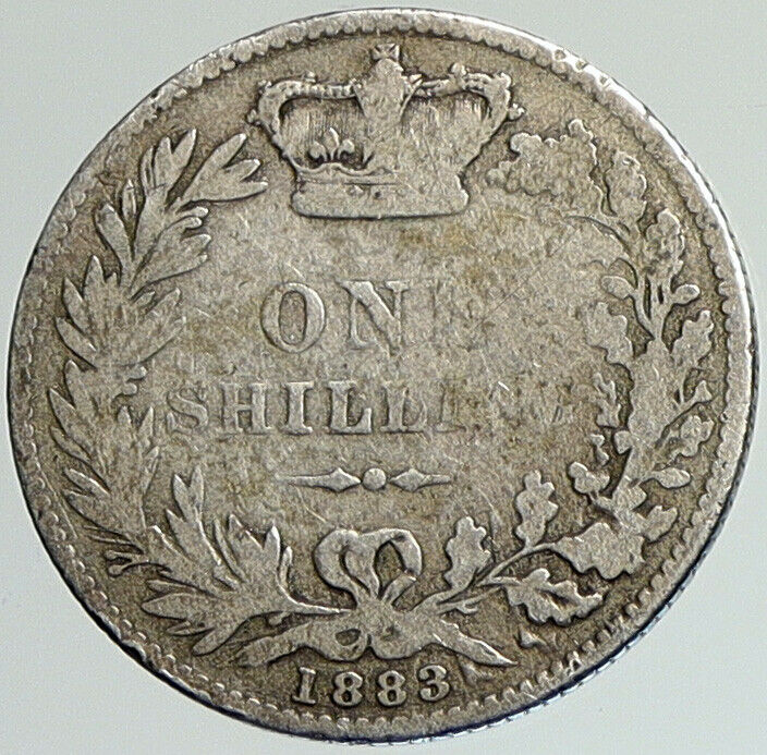 1883 UK Great Britain United Kingdom QUEEN VICTORIA Shilling Silver Coin i107982