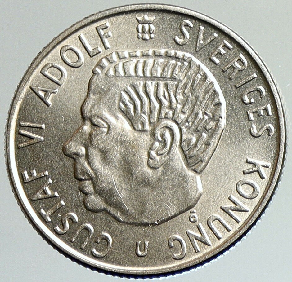 1965 SWEDEN King GUSTAV VI ADOLF 2 Kronor LARGE Old Silver SWEDISH Coin i107973