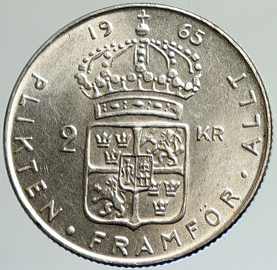 1965 SWEDEN King GUSTAV VI ADOLF 2 Kronor LARGE Old Silver SWEDISH Coin i107973