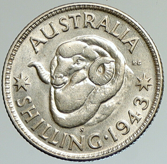 1943 S AUSTRALIA King George VI United Kingdom Silver Shilling Coin RAM i107969