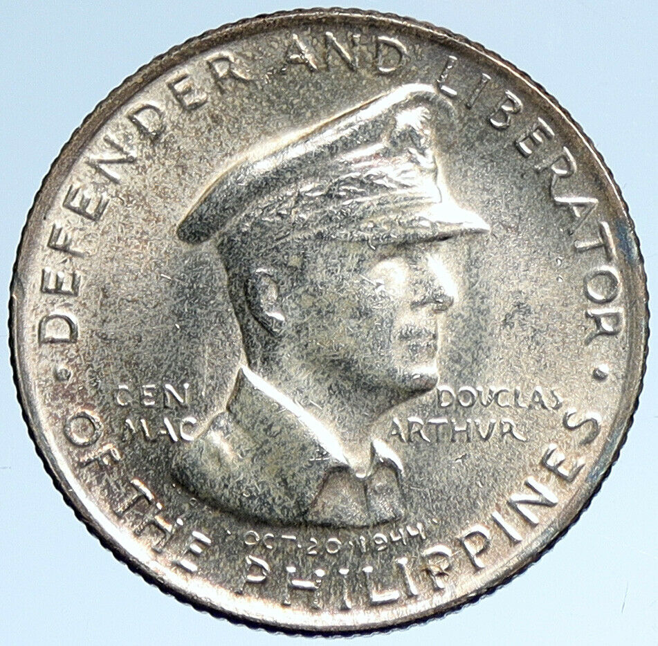 1947S PHILIPPINES US WWII DOUGLAS MACARTHUR Old 50 Centavos Silver Coin i107438