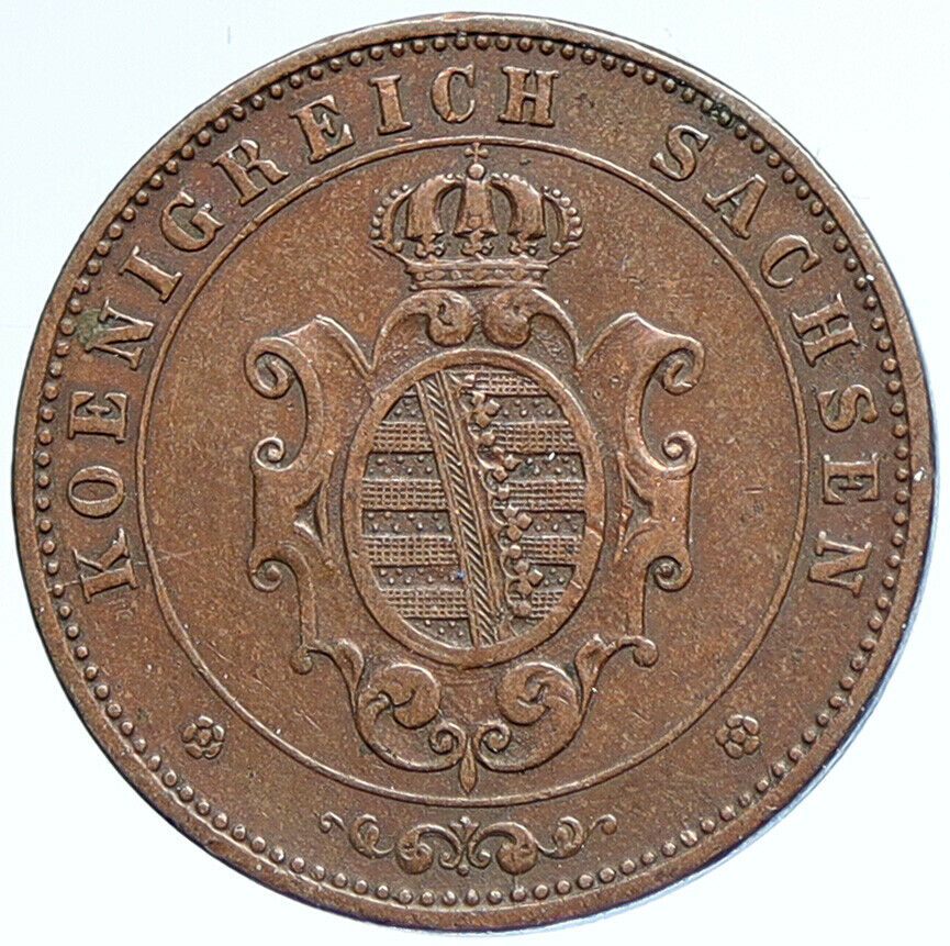 1869 B German States SAXONY ALBERTINE KING JOHANN I Old 5 Pfennig Coin i107425