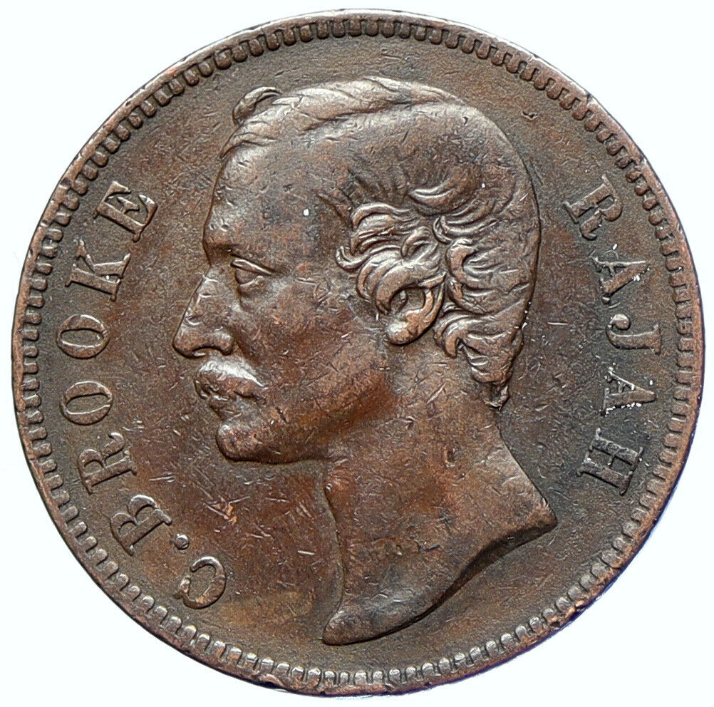 1870 SARAWAK Malaysia CHARLES BROOKE Authentic Antique OLD 1 Cent Coin i107440