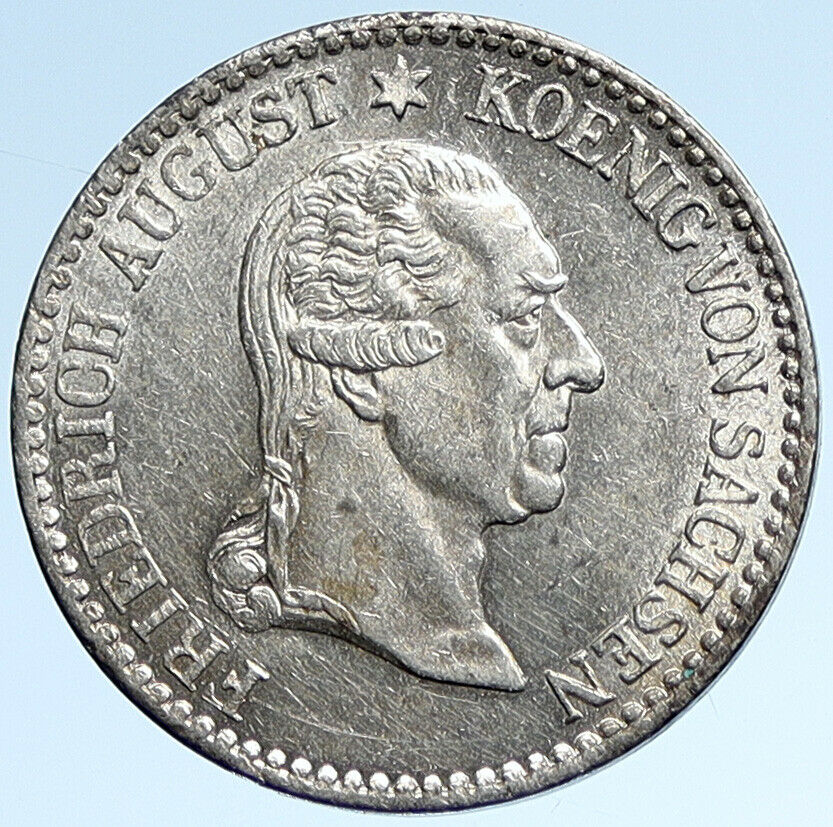 1827 German States SAXONY KING FRIEDRICH AUGUST I Silver 1/6 Thaler Coin i107416