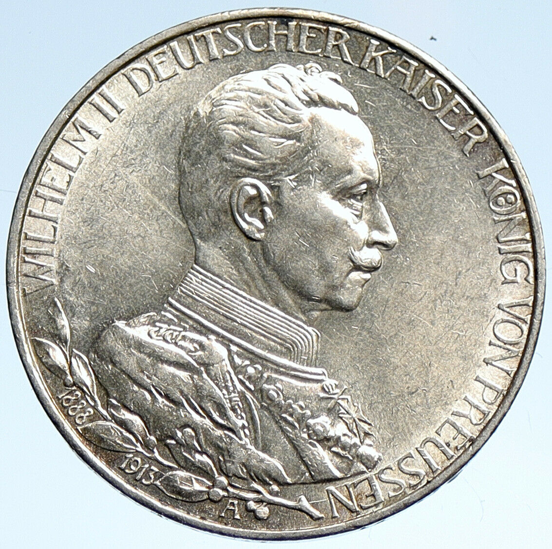 1913 A GERMANY GERMAN STATES PRUSSIA WILHELM II Old Silver 3 Marks Coin i107437