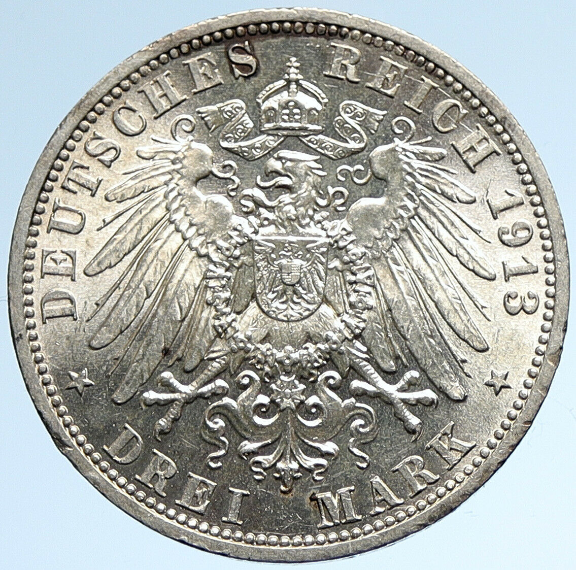 1913 A GERMANY GERMAN STATES PRUSSIA WILHELM II Old Silver 3 Marks Coin i107437