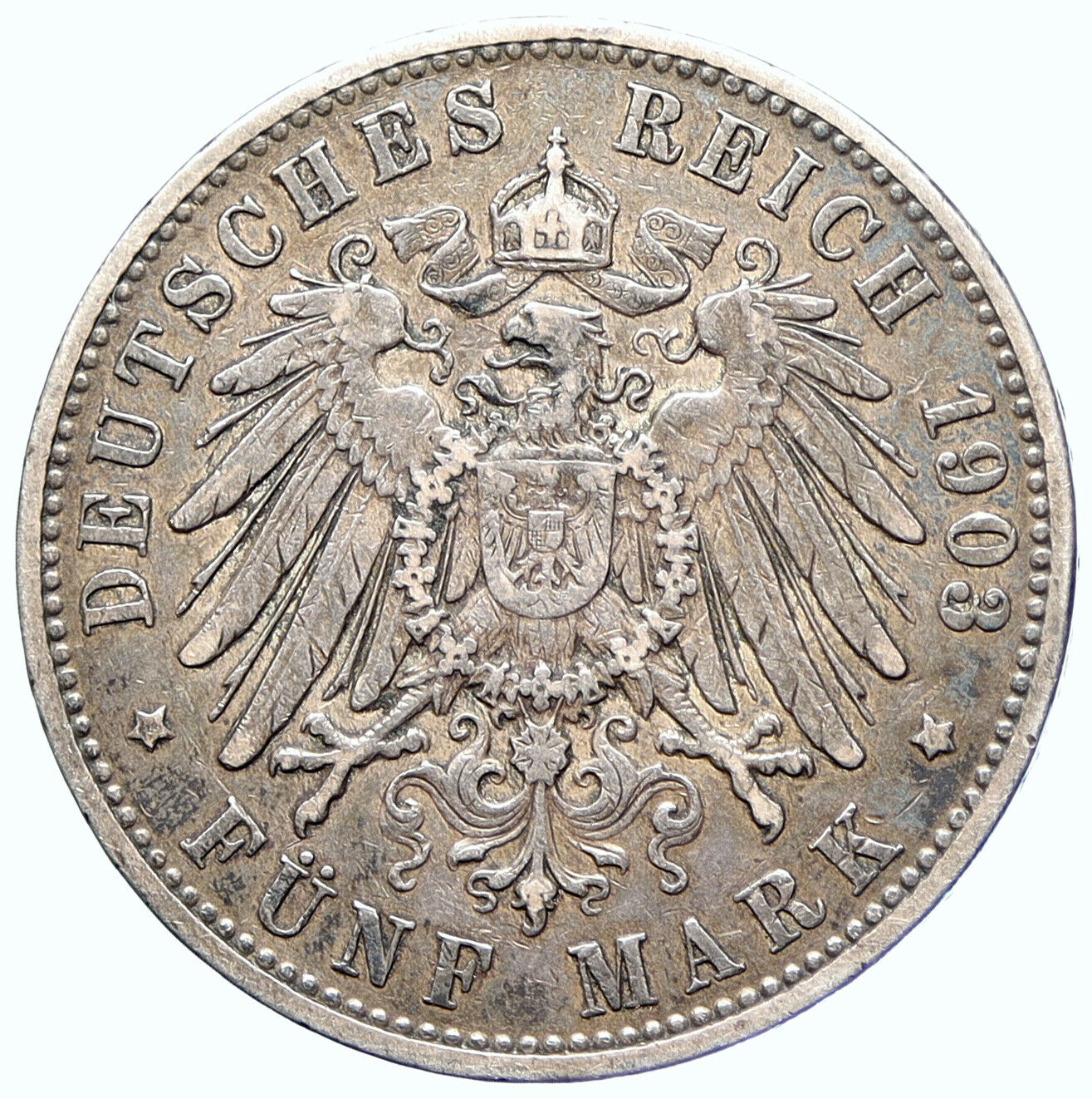 1903 J GERMANY German States HAMBURG w Lions Antique Silver 5 Mark Coin i107414