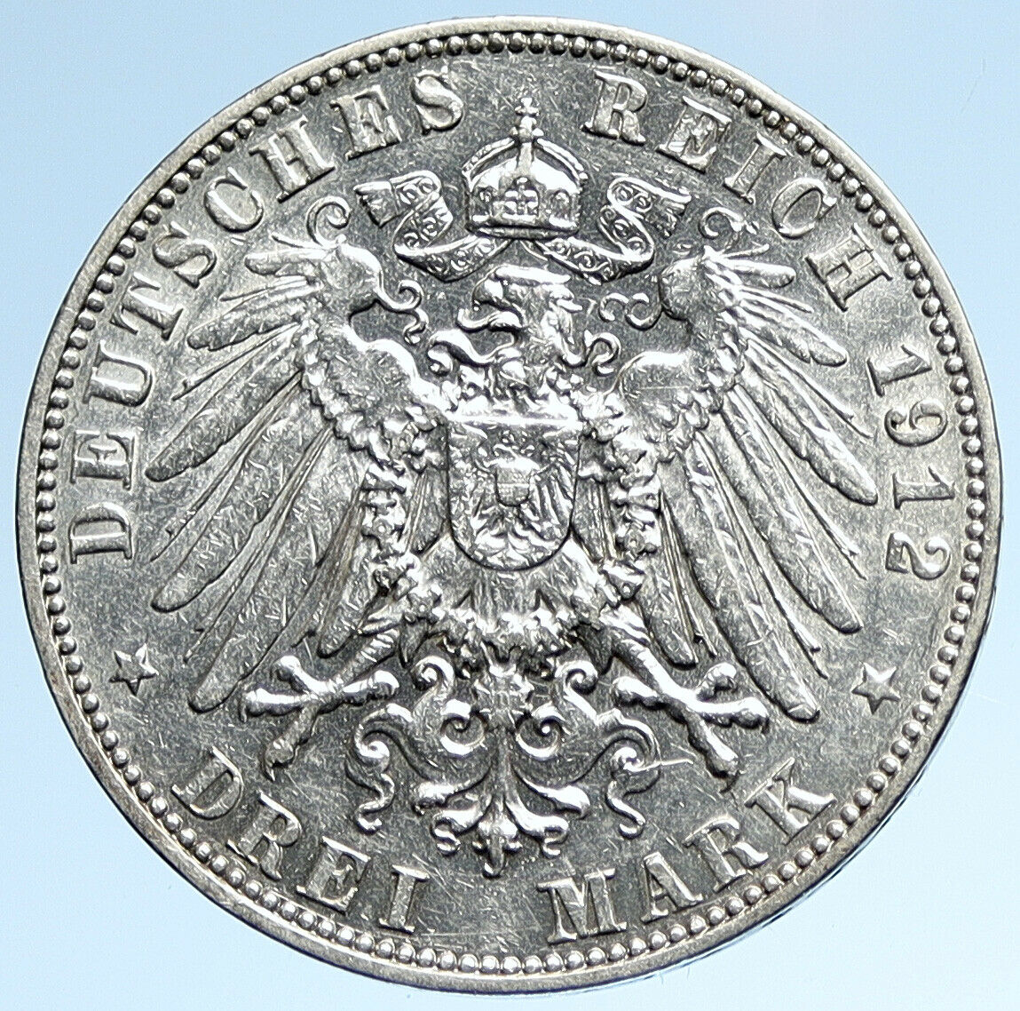 1912 GERMANY German States SAXONY Friedrich III OLD Silver 3 Mark Coin i107415