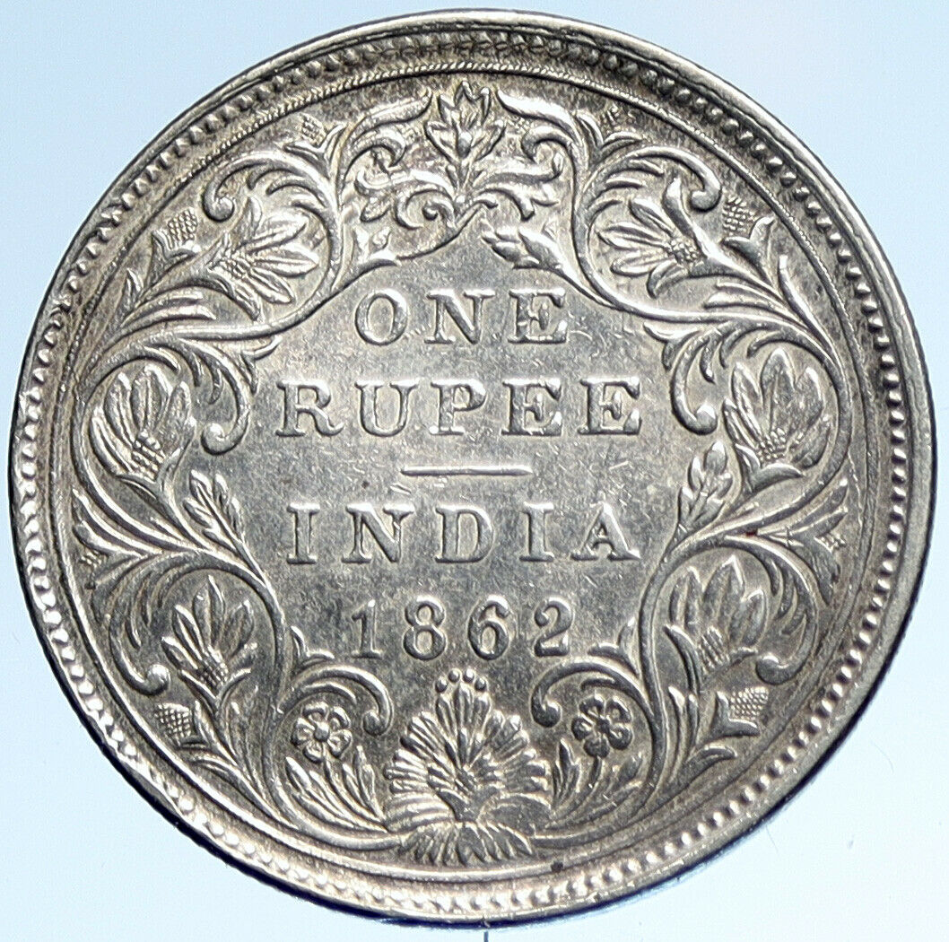 1862 BRITISH INDIA UK COLONY Queen Victoria ANTIQUE Silver RUPEE Coin i107427