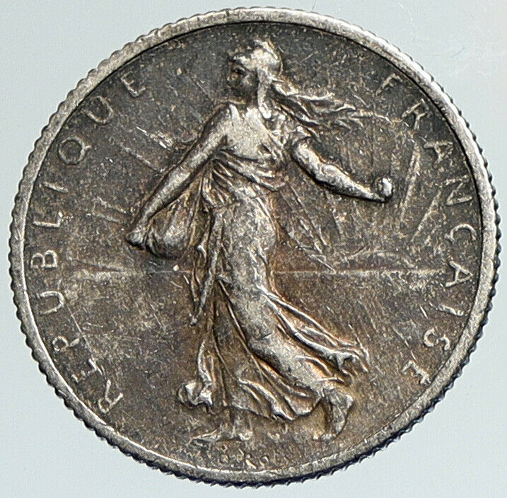 1918 FRANCE La Semeuse Sower Woman ANTIQUE Silver 1 Franc French Coin i108012