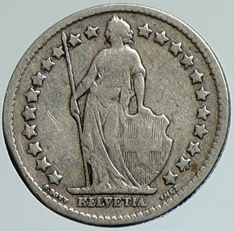 1882B SWITZERLAND HELVETIA Symbolizes SWISS Nation SILVER 1/2 Franc Coin i108017