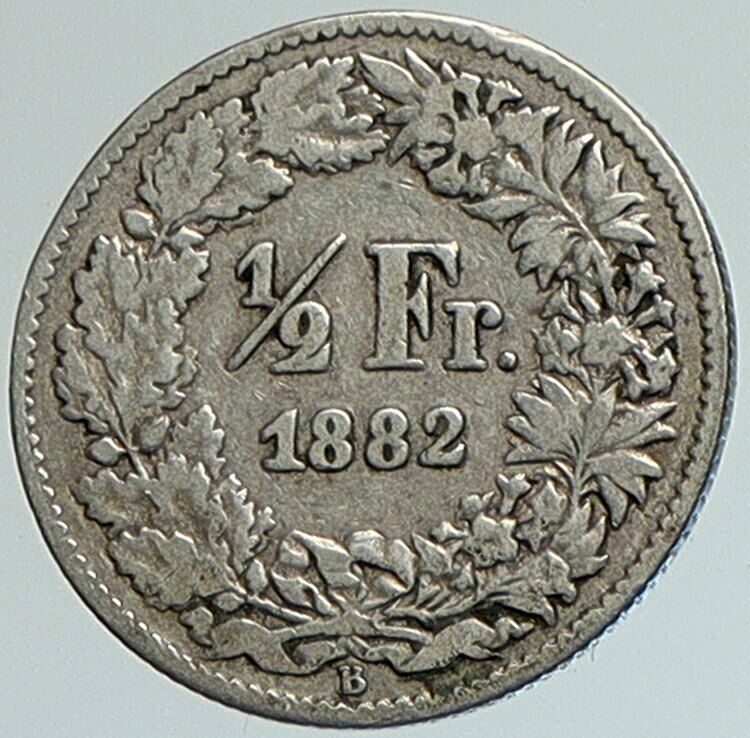 1882B SWITZERLAND HELVETIA Symbolizes SWISS Nation SILVER 1/2 Franc Coin i108017