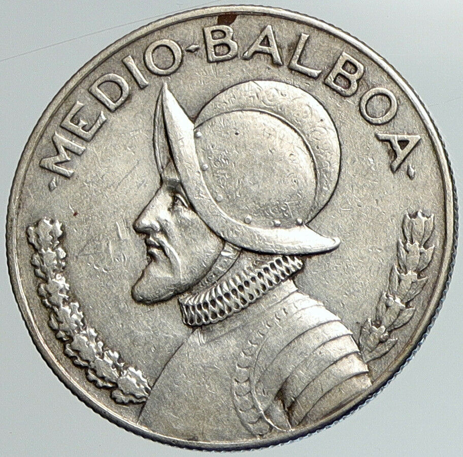 1932 PANAMA Spanish Conquistador Hero OLD Silver 1/2 HALF BALBOA Coin i108010