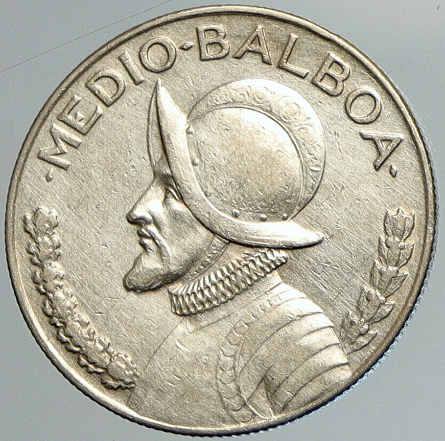 1933 PANAMA Spanish Conquistador Hero OLD Silver 1/2 HALF BALBOA Coin i108009