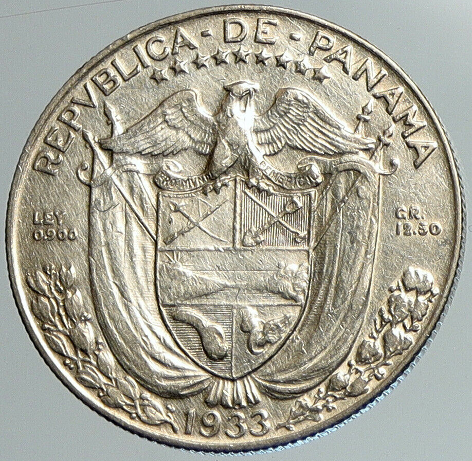 1933 PANAMA Spanish Conquistador Hero OLD Silver 1/2 HALF BALBOA Coin i108009