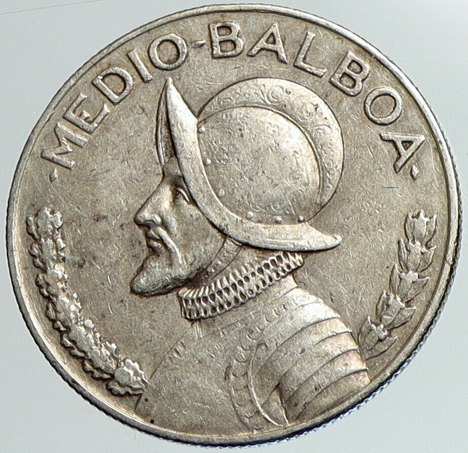 1932 PANAMA Spanish Conquistador Hero OLD Silver 1/2 HALF BALBOA Coin i108011