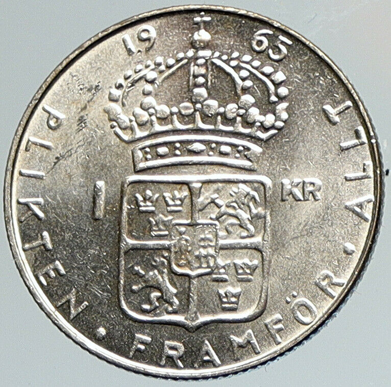 1965 SWEDEN Antique Silver 1 Krona w KING Gustav VI SWEDISH Vintage Coin i108013