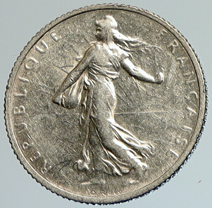 1919 FRANCE w La Semeuse Sower Woman ANTIQUE Silver 1 Franc French Coin i108034