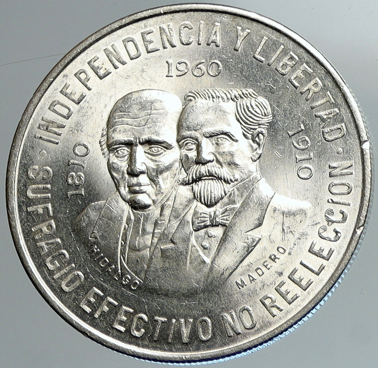 1960 Mexican 150 WAR OF INDEPENDENCE Hidalgo Madero Silver 10 Pesos Coin i108052