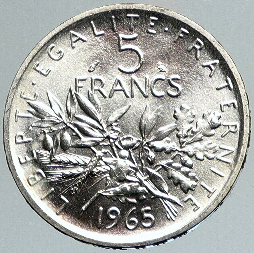 1965 FRANCE French LARGE w La Semeuse SOWER WOMAN Silver 5 Francs Coin i108024