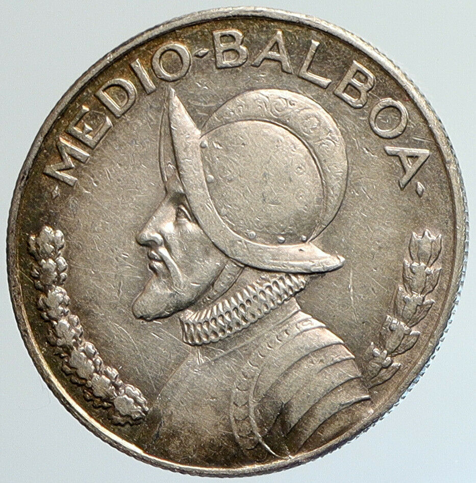 1934 PANAMA Spanish Conquistador Hero VINTAGE Old Silver 1/2 BALBOA Coin i108029