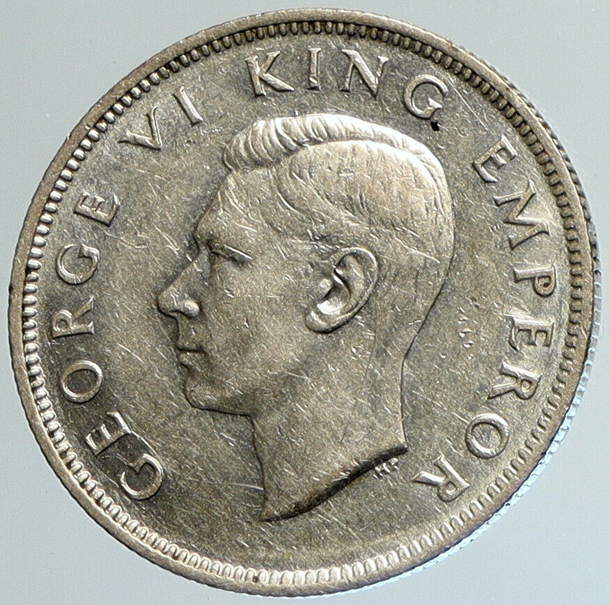 1942 NEW ZEALAND under UK King George VI Silver Florin Coin w KIWI BIRD i108039