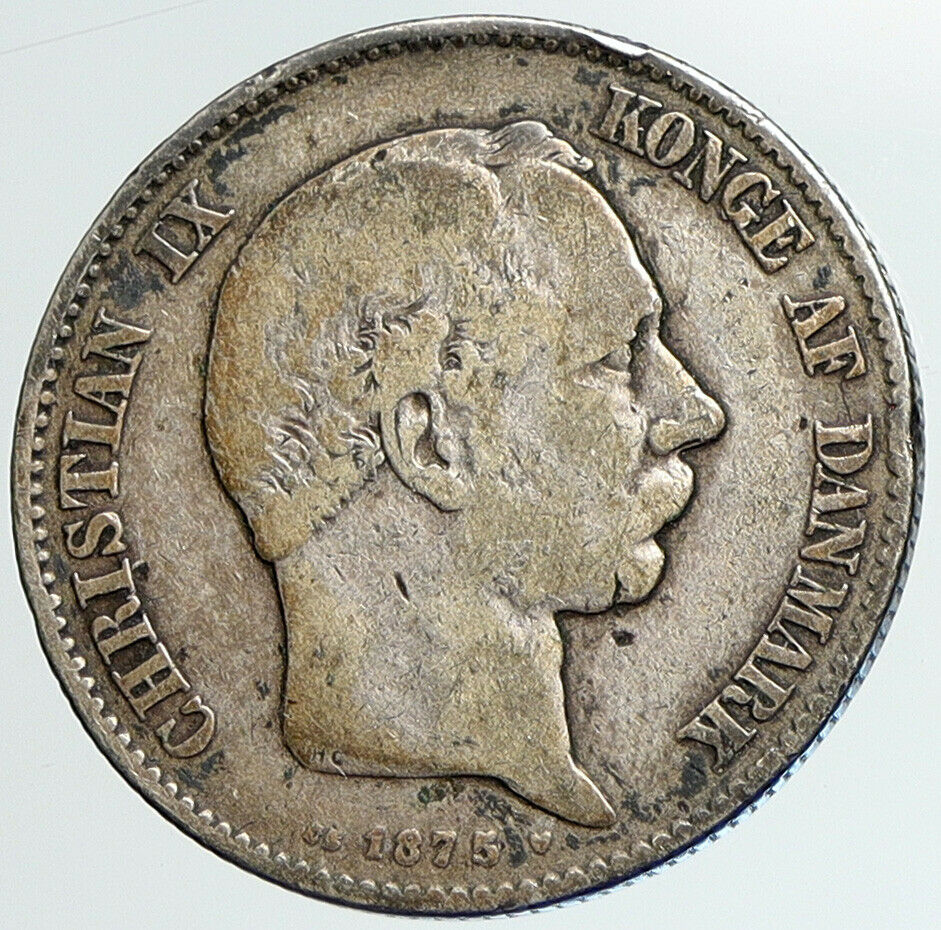 1875 DENMARK Authentic King Christian IX ANTIQUE Silver 2 Kroner Coin i108044