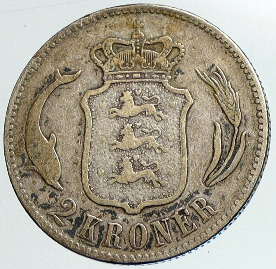 1875 DENMARK Authentic King Christian IX ANTIQUE Silver 2 Kroner Coin i108044