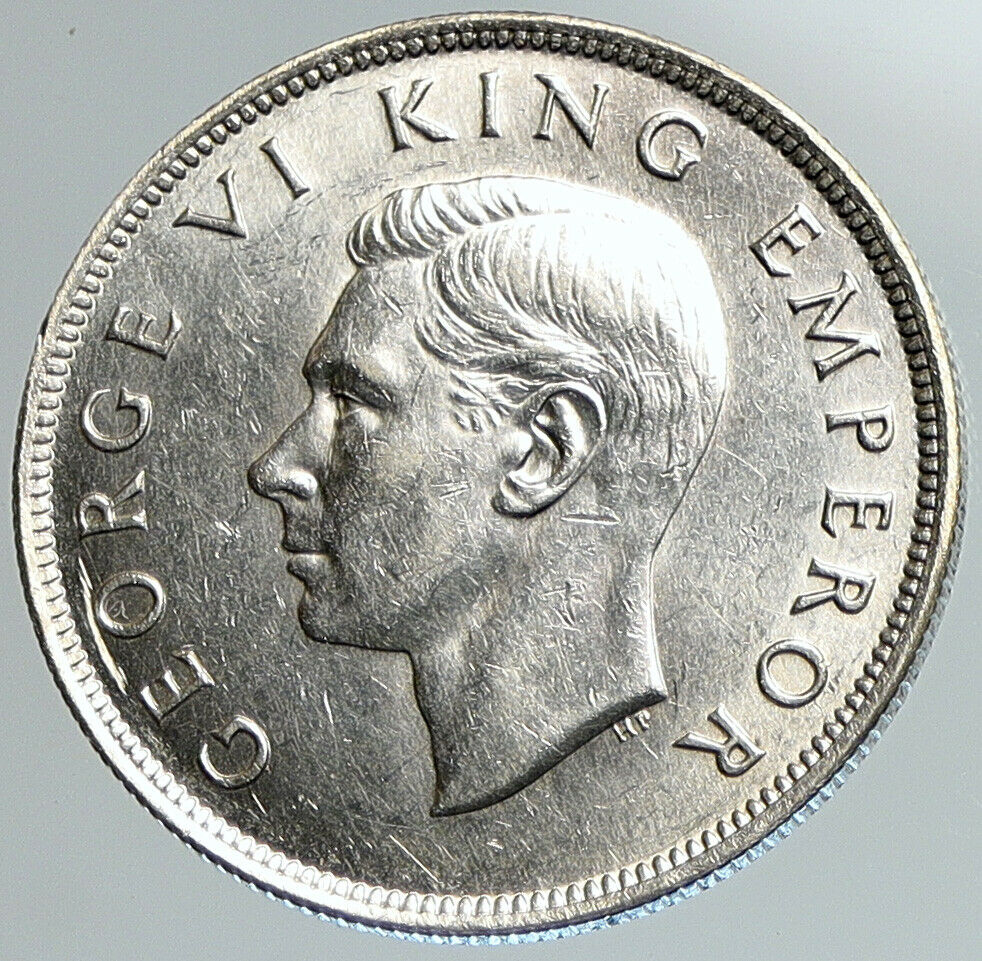 1942 NEW ZEALAND UK King George VI OLD Silver 1/2 Half Crown Coin Shield i108043