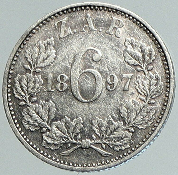 1897 SOUTH AFRICA President Kruger SPRINGBOK Deer Silver Sixpence Coin i108045